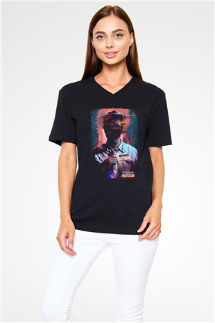 Fight Club (Tyler Durden) Baskılı Unisex Siyah V Yaka Tişört - Tshirt