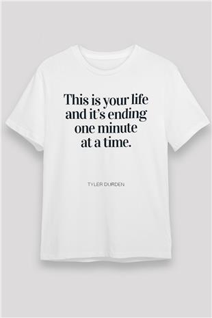 Fight Club (Tyler Durden) Unisex Baskılı Beyaz Tişört - Tshirt