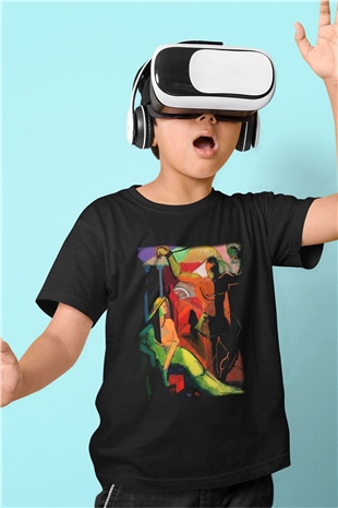 Figür Baskılı Siyah Unisex Çocuk Tişört