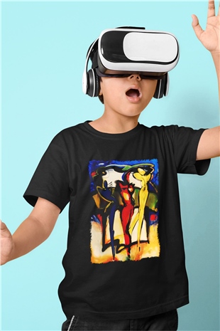 Figür Baskılı Siyah Unisex Çocuk Tişört