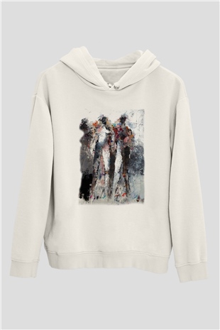 Figür Beyaz Unisex Kapşonlu Sweatshirt