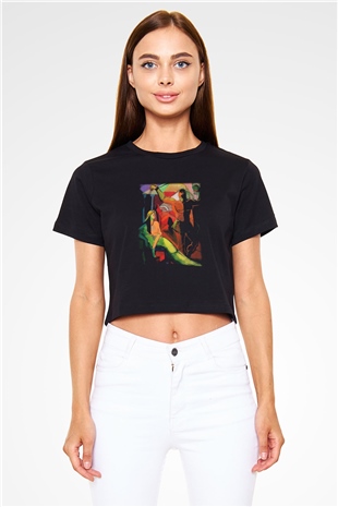 Figür Siyah Crop Top Tişört