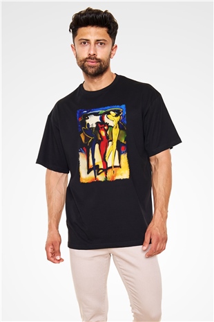 Figür Siyah Unisex Oversize Tişört T-Shirt