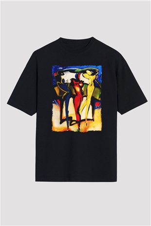 Figür Siyah Unisex Oversize Tişört T-Shirt