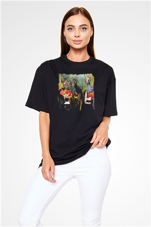 Figür Siyah Unisex Oversize Tişört T-Shirt