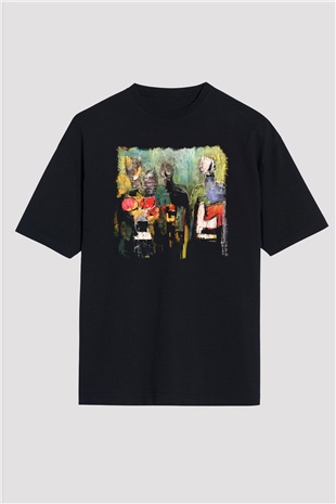 Figür Siyah Unisex Oversize Tişört T-Shirt