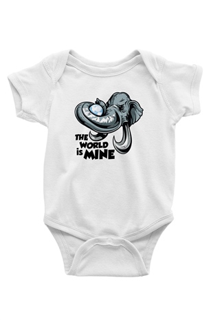 Fil Baskılı Beyaz Unisex Bebek Body - Zıbın