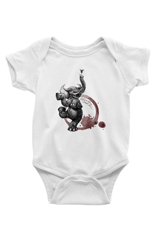 Fil Baskılı Beyaz Unisex Bebek Body - Zıbın