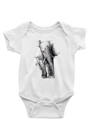 Fil Baskılı Beyaz Unisex Bebek Body - Zıbın