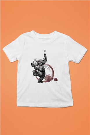 Fil Baskılı Beyaz Unisex Çocuk Tişört