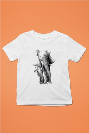 Fil Baskılı Beyaz Unisex Çocuk Tişört