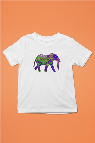 Fil Baskılı Beyaz Unisex Çocuk Tişört
