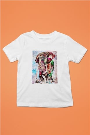 Fil Baskılı Beyaz Unisex Çocuk Tişört