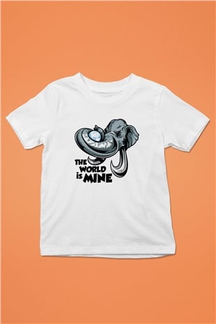 Fil Baskılı Beyaz Unisex Çocuk Tişört