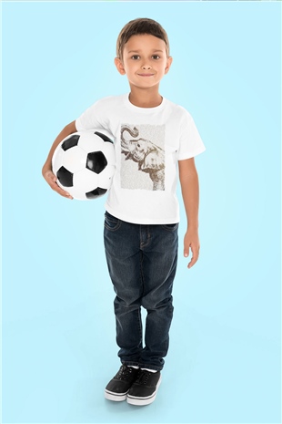 Fil Beyaz Unisex Çocuk Tişört