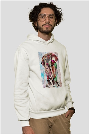 Fil Beyaz Unisex Kapşonlu Sweatshirt