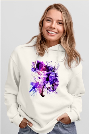 Fil Beyaz Unisex Kapşonlu Sweatshirt