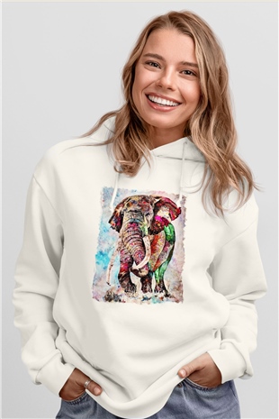 Fil Beyaz Unisex Kapşonlu Sweatshirt