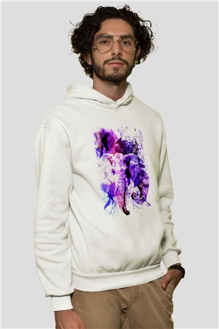 Fil Beyaz Unisex Kapşonlu Sweatshirt