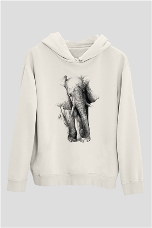 Fil Beyaz Unisex Kapşonlu Sweatshirt