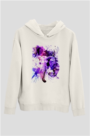 Fil Beyaz Unisex Kapşonlu Sweatshirt