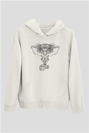 Fil Beyaz Unisex Kapşonlu Sweatshirt