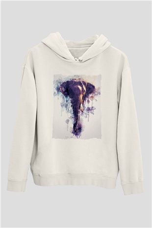 Fil Beyaz Unisex Kapüşonlu Sweatshirt