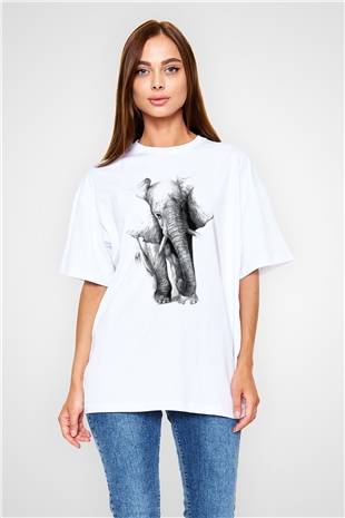 Fil Beyaz Unisex Oversize Tişört T-Shirt