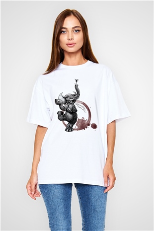 Fil Beyaz Unisex Oversize Tişört T-Shirt