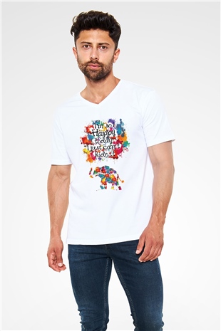 Fil Beyaz Unisex V Yaka Tişört