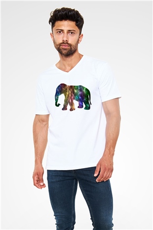Fil Beyaz Unisex V Yaka Tişört