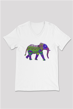 Fil Beyaz Unisex V Yaka Tişört T-Shirt