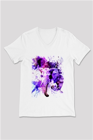 Fil Beyaz Unisex V Yaka Tişört T-Shirt
