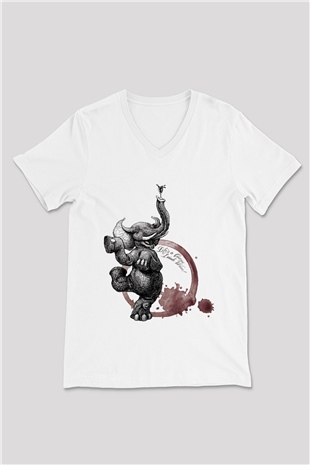 Fil Beyaz Unisex V Yaka Tişört T-Shirt