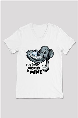 Fil Beyaz Unisex V Yaka Tişört T-Shirt
