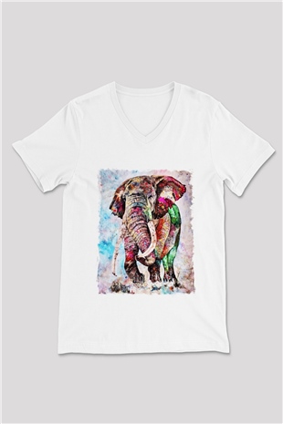 Fil Beyaz Unisex V Yaka Tişört T-Shirt