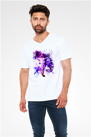 Fil Beyaz Unisex V Yaka Tişört T-Shirt