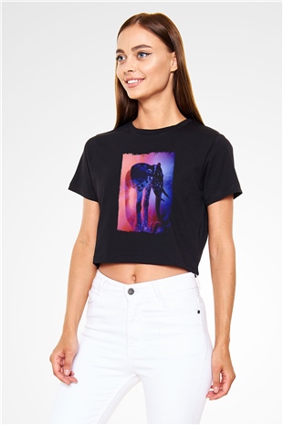 Fil Siyah  Crop Top Tişört