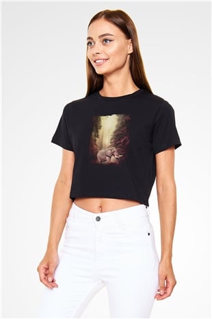 Fil Siyah  Crop Top Tişört