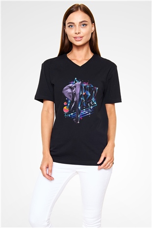 Fil Siyah Unisex V Yaka Tişört