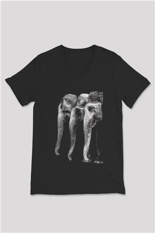 Fil Siyah Unisex V Yaka Tişört