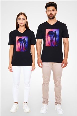 Fil Siyah Unisex V Yaka Tişört