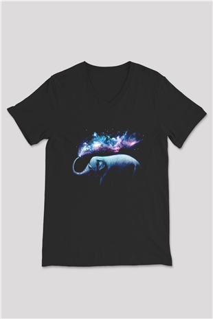 Fil Siyah Unisex V Yaka Tişört