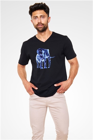 Fil Siyah Unisex V Yaka Tişört