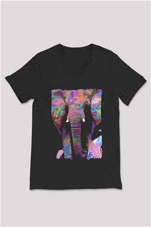 Fil Siyah Unisex V Yaka Tişört