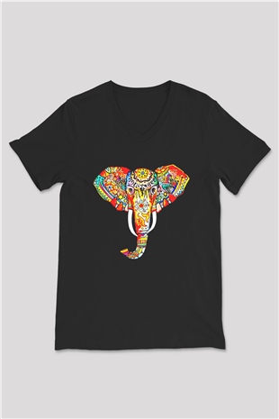 Fil Siyah Unisex V Yaka Tişört T-Shirt