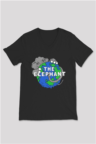 Fil Siyah Unisex V Yaka Tişört T-Shirt