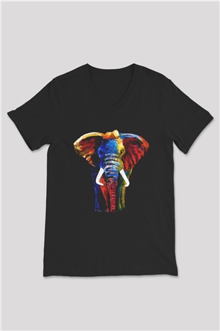 Fil Siyah Unisex V Yaka Tişört T-Shirt
