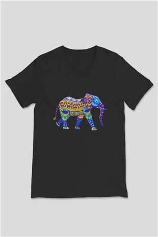 Fil Siyah Unisex V Yaka Tişört T-Shirt