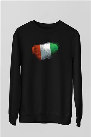 Fildişi Sahili - İvory Coast Bayrağı Baskılı Unisex Siyah Sweatshirt